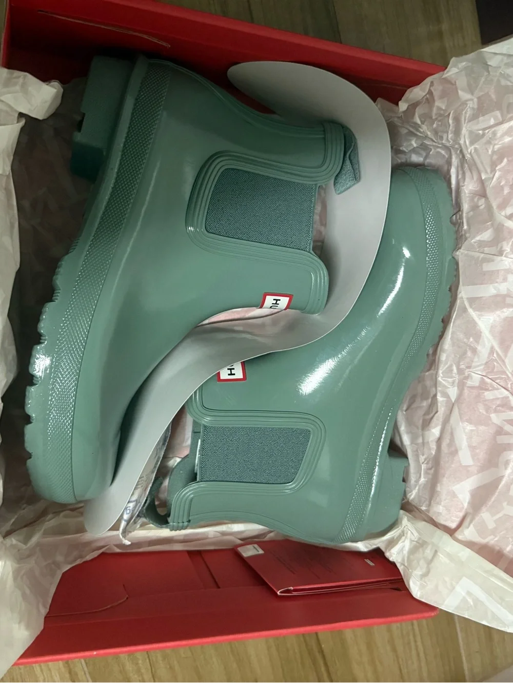 Hunter Glossy Sage Green Chelsea Rain Booties